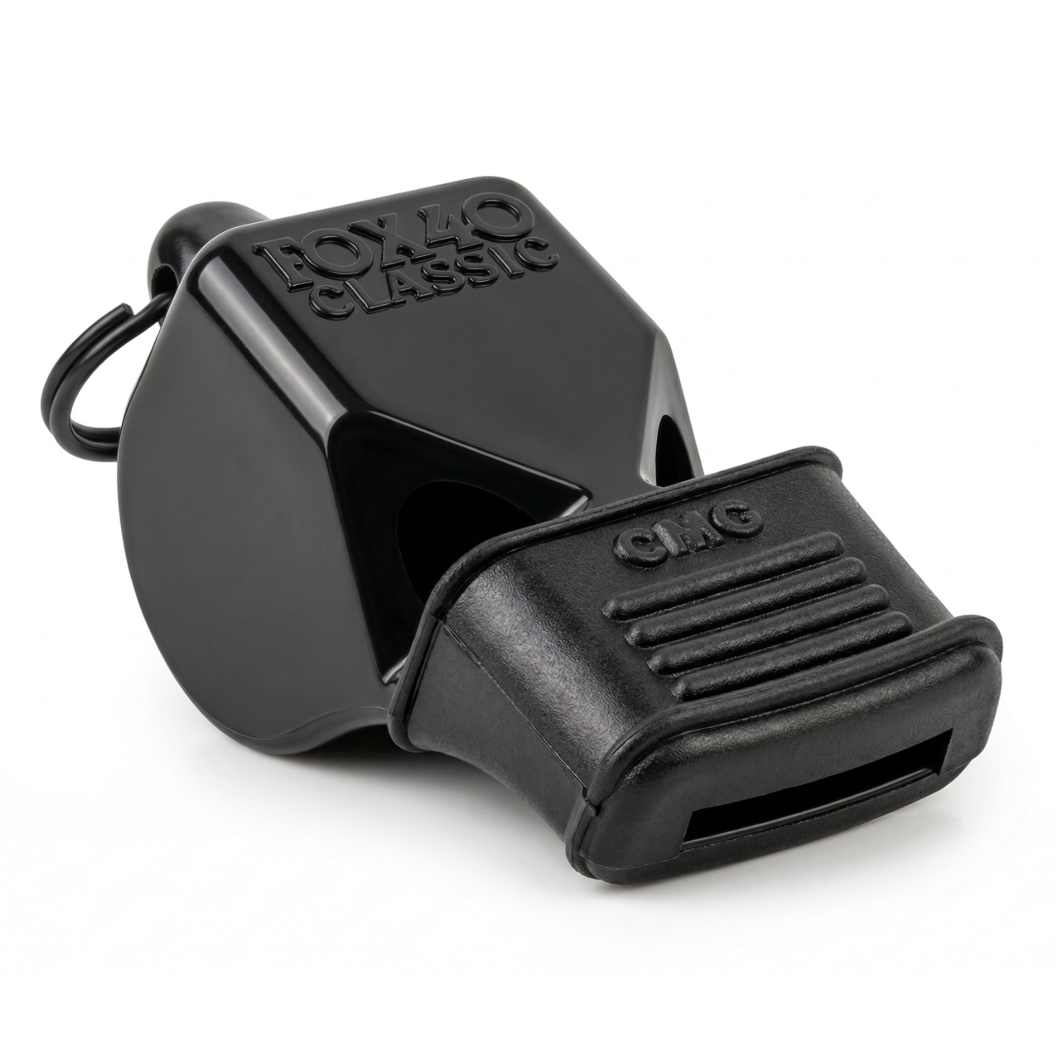 Čierna rozhodcovská píšťalka s náustkom šetrným k zubom FOX40 CLASSIC CMG OFFICIAL BLACK