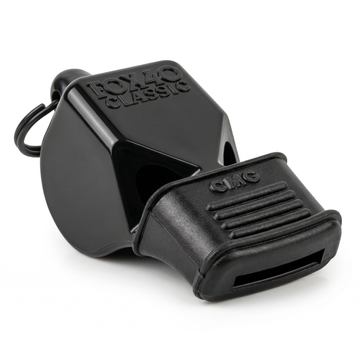 Čierna rozhodcovská píšťalka s náustkom šetrným k zubom FOX40 CLASSIC CMG OFFICIAL BLACK