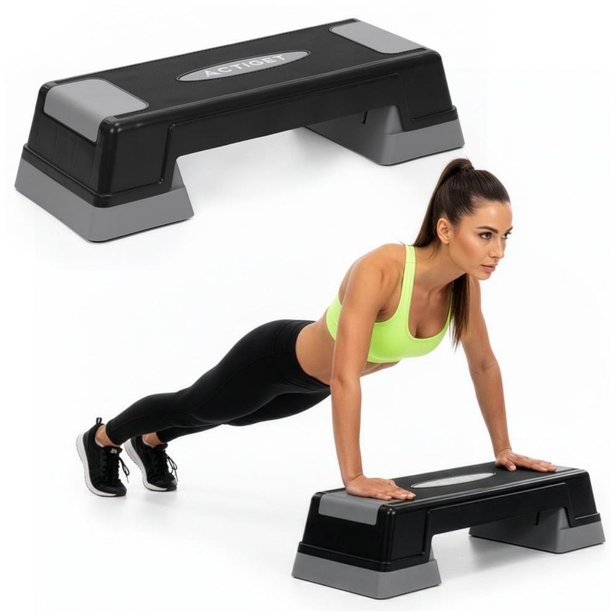 Step pad s nastaviteľnou výškou v 2 úrovniach (12/17,5 cm), čierno-sivý – ACTIGET