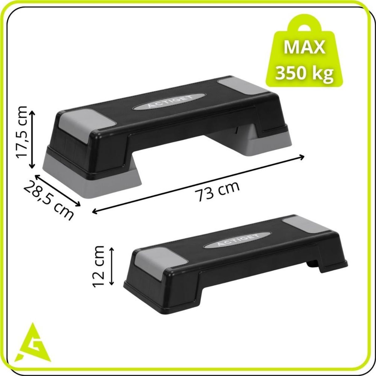 Step pad s nastaviteľnou výškou v 2 úrovniach (12/17,5 cm), čierno-sivý – ACTIGET