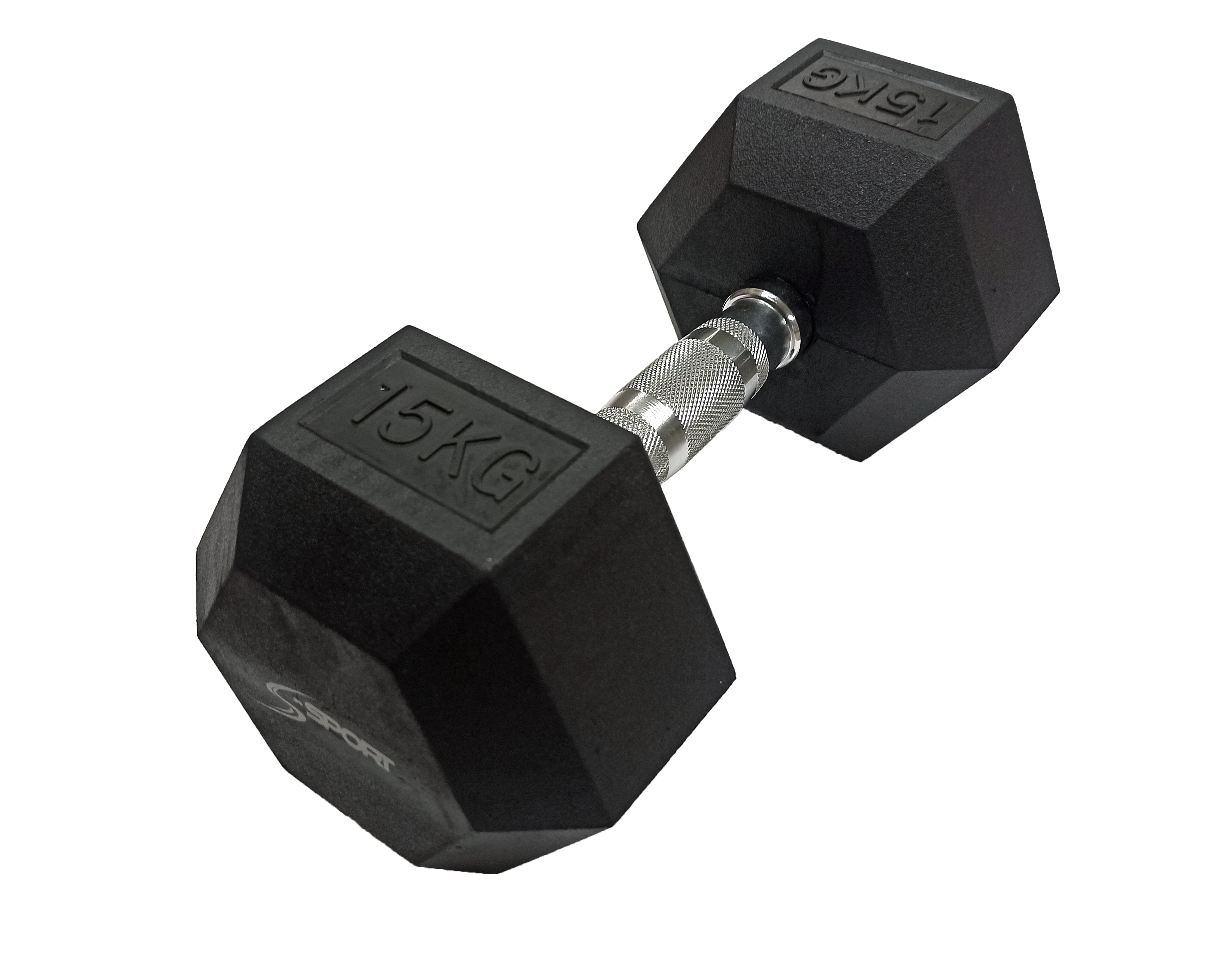 S-SPORT Šesťhranná gumová ručná činka, 15 kg