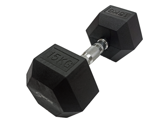 S-SPORT Šesťhranná gumová ručná činka, 15 kg