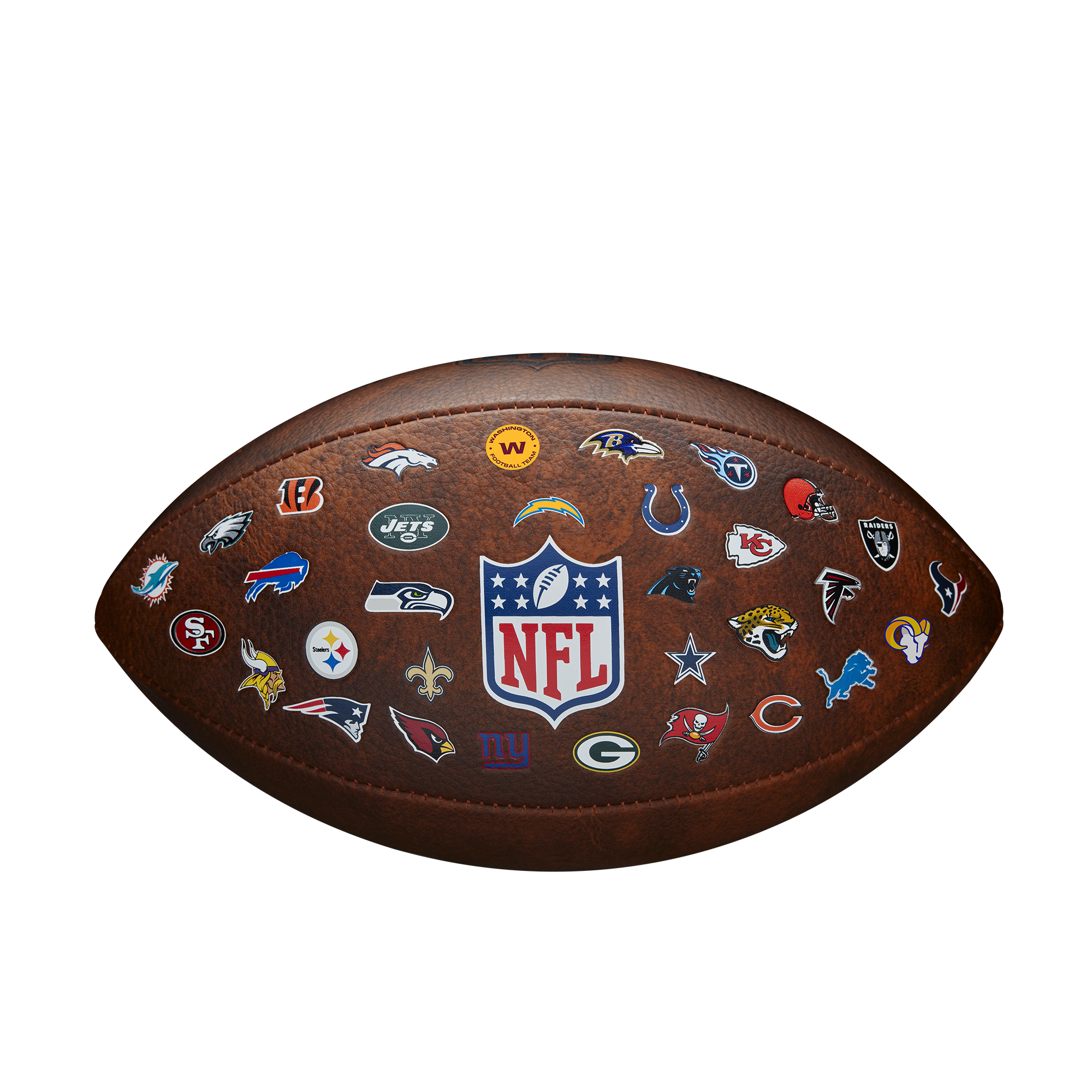 Lopta na americký futbal, rugby lopta veľkosti 5 s logami 32 tímov - WILSON NFL THROWBACK 32 TEAM LOGO