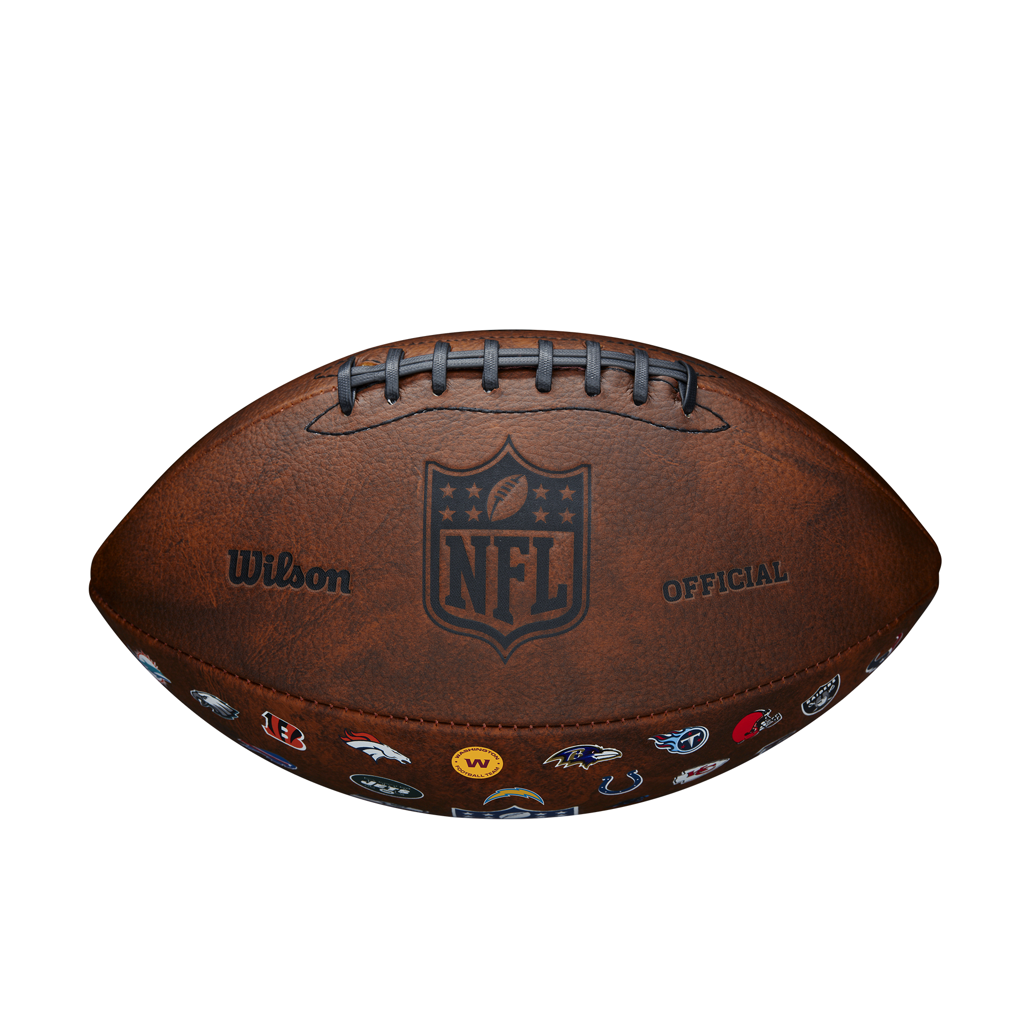 Lopta na americký futbal, rugby lopta veľkosti 5 s logami 32 tímov - WILSON NFL THROWBACK 32 TEAM LOGO