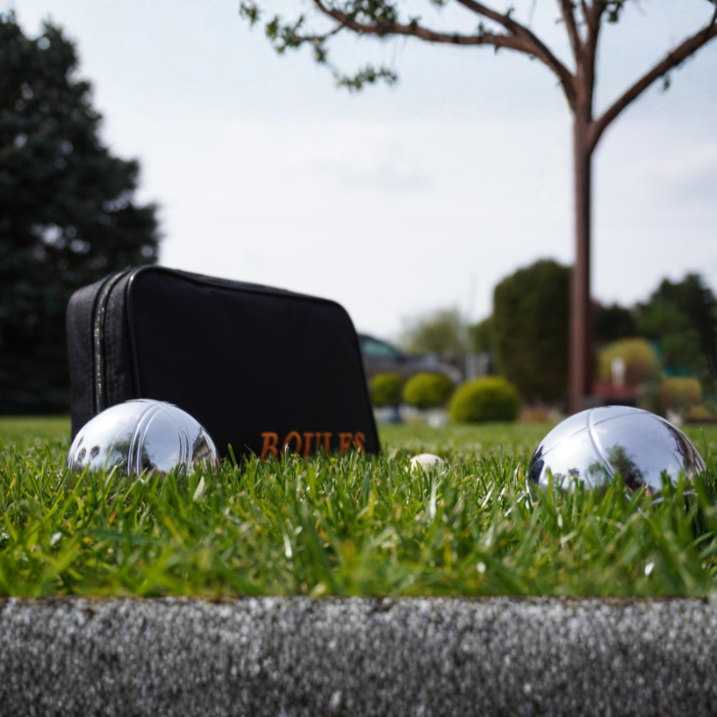 Pétanque set so 6 chrómovanými kovovými guľami, 72 mm, v textilnom puzdre 