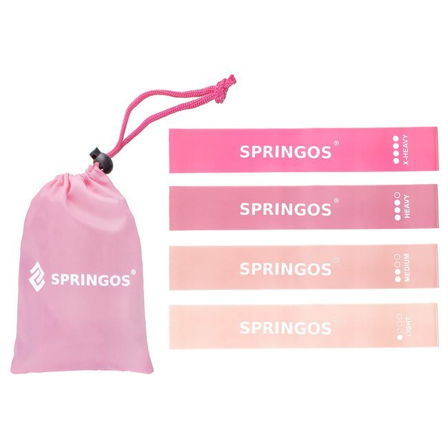 Súprava 4 posilňovacích (odporových) gumičiek SPRINGOS PINK MINI BAND